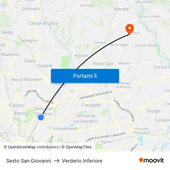 Sesto San Giovanni to Verderio Inferiore map
