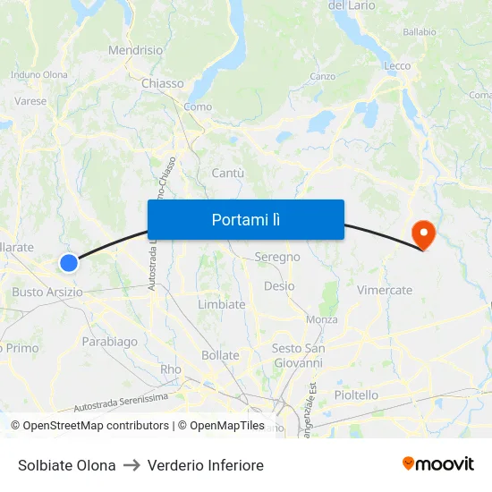 Solbiate Olona to Verderio Inferiore map