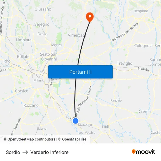 Sordio to Verderio Inferiore map