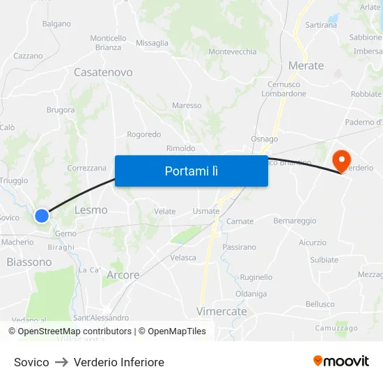 Sovico to Verderio Inferiore map
