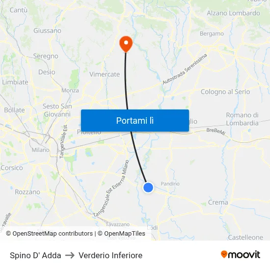 Spino D' Adda to Verderio Inferiore map