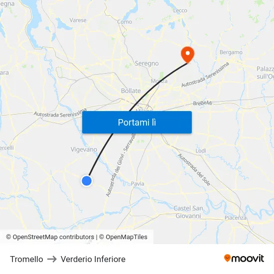 Tromello to Verderio Inferiore map