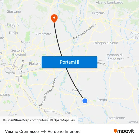Vaiano Cremasco to Verderio Inferiore map