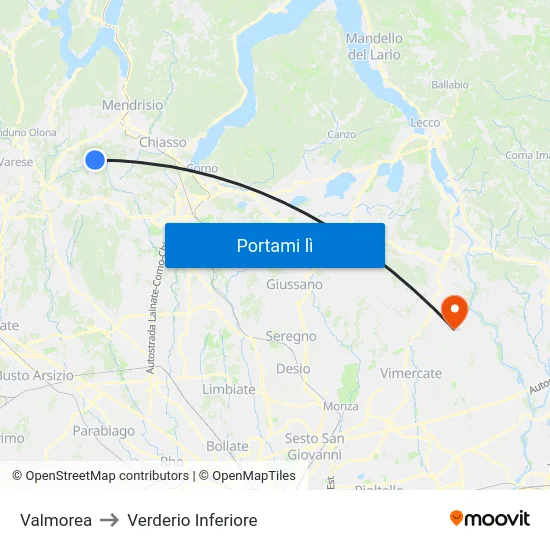 Valmorea to Verderio Inferiore map