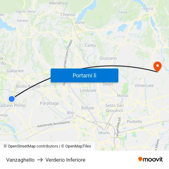 Vanzaghello to Verderio Inferiore map