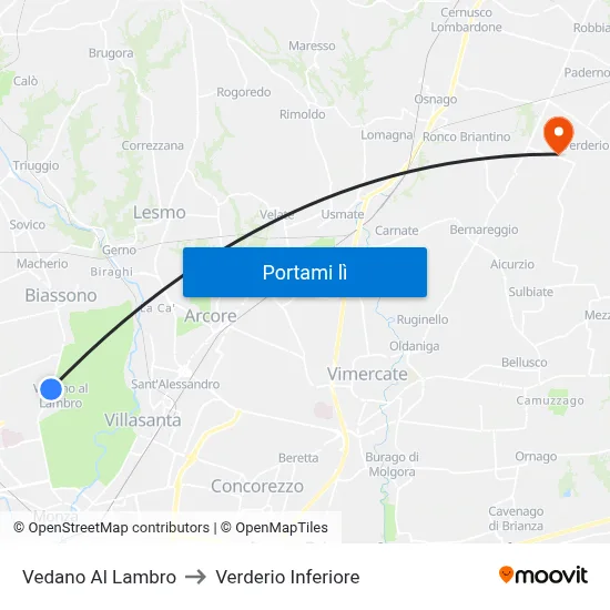 Vedano Al Lambro to Verderio Inferiore map