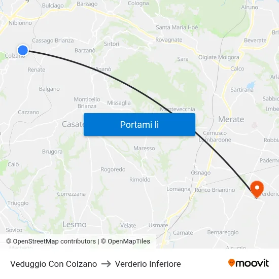 Veduggio Con Colzano to Verderio Inferiore map
