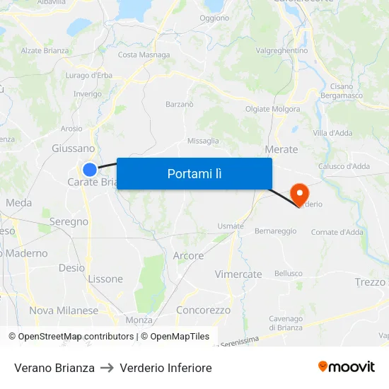 Verano Brianza to Verderio Inferiore map