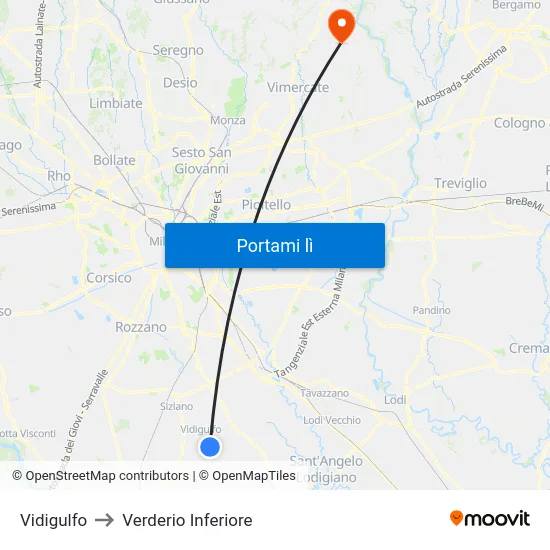 Vidigulfo to Verderio Inferiore map