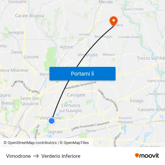 Vimodrone to Verderio Inferiore map