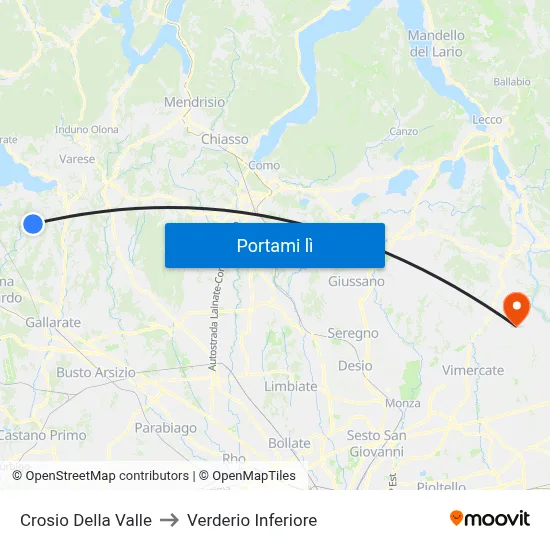Crosio Della Valle to Verderio Inferiore map