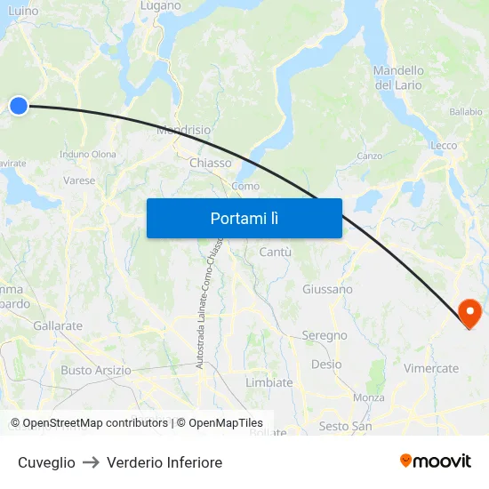 Cuveglio to Verderio Inferiore map