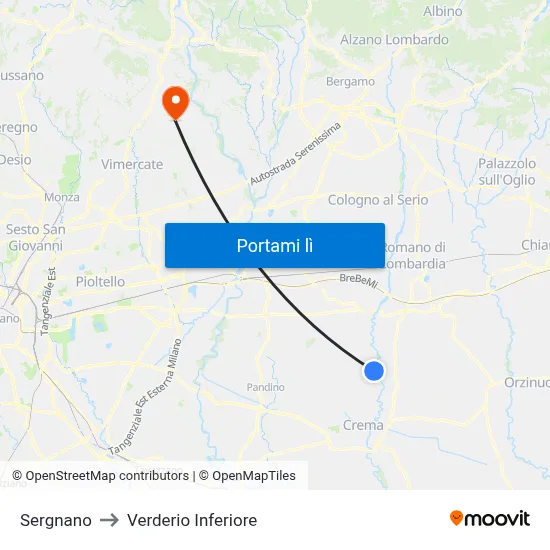 Sergnano to Verderio Inferiore map