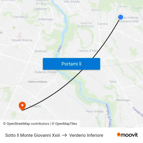 Sotto Il Monte Giovanni Xxiii to Verderio Inferiore map