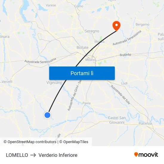 LOMELLO to Verderio Inferiore map