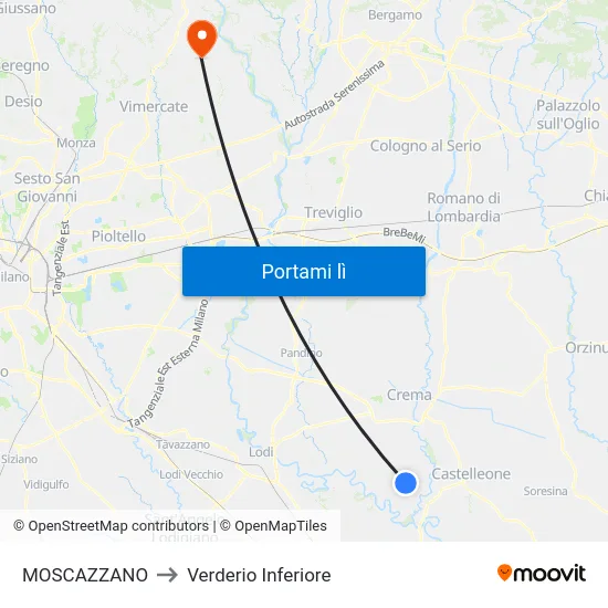 MOSCAZZANO to Verderio Inferiore map