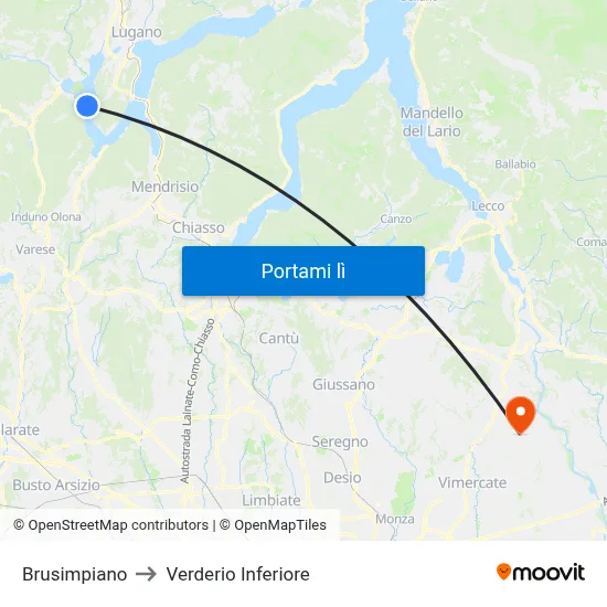 Brusimpiano to Verderio Inferiore map