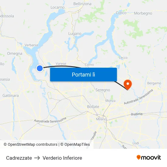 Cadrezzate to Verderio Inferiore map