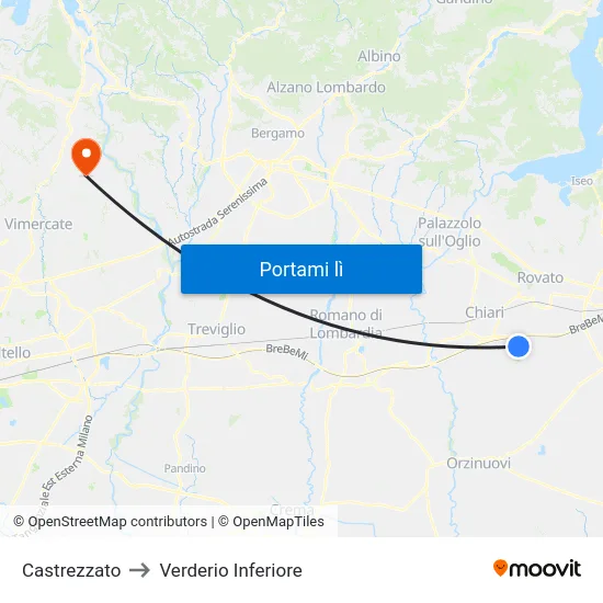 Castrezzato to Verderio Inferiore map