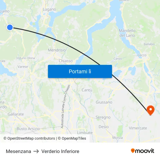 Mesenzana to Verderio Inferiore map