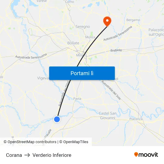 Corana to Verderio Inferiore map