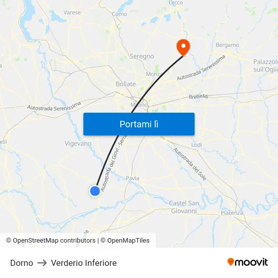 Dorno to Verderio Inferiore map