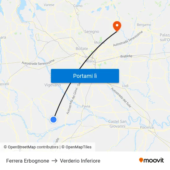 Ferrera Erbognone to Verderio Inferiore map