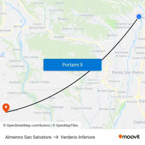 Almenno San Salvatore to Verderio Inferiore map