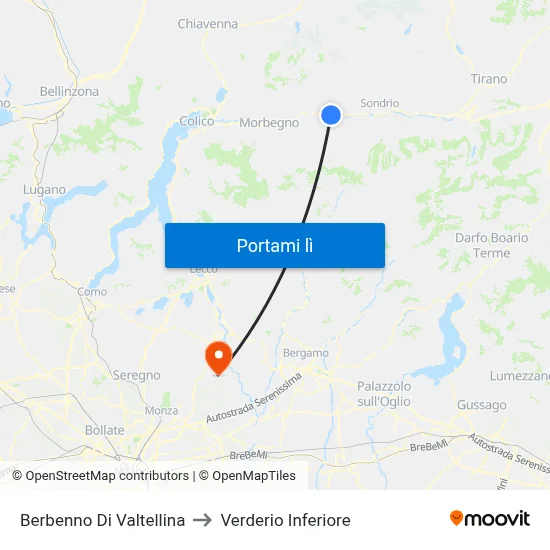 Berbenno Di Valtellina to Verderio Inferiore map