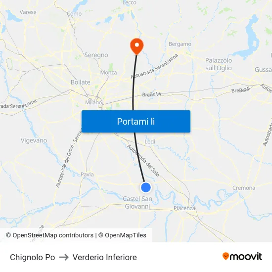 Chignolo Po to Verderio Inferiore map