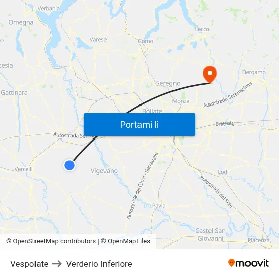 Vespolate to Verderio Inferiore map
