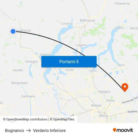 Bognanco to Verderio Inferiore map