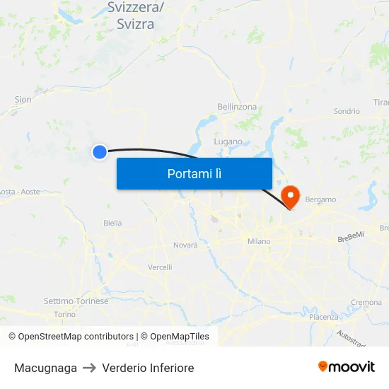 Macugnaga to Verderio Inferiore map
