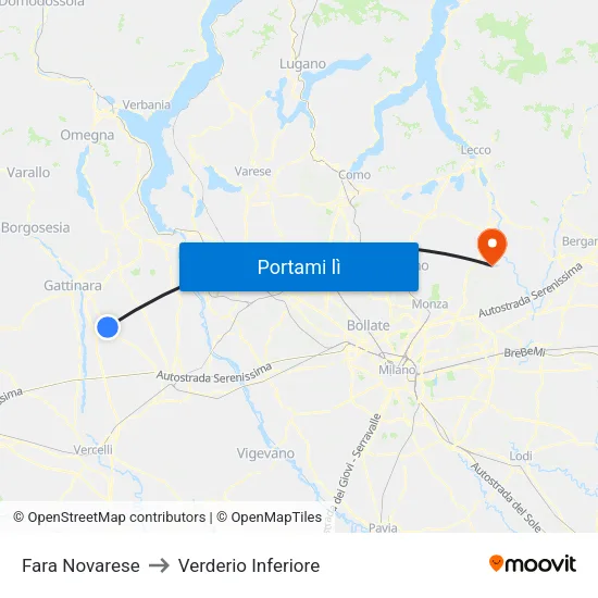 Fara Novarese to Verderio Inferiore map