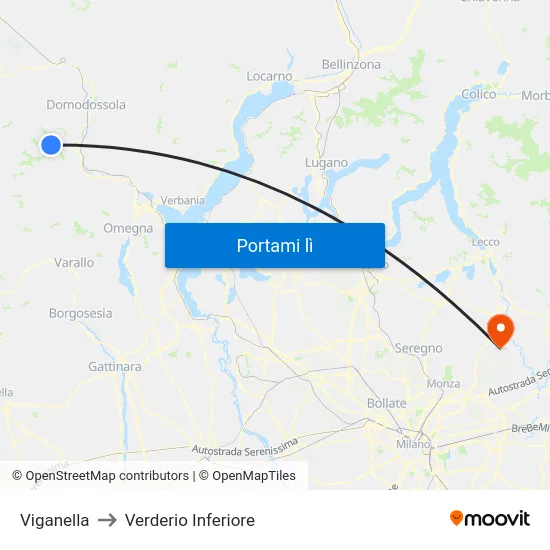 Viganella to Verderio Inferiore map