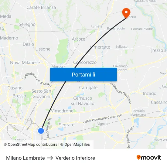 Milano Lambrate to Verderio Inferiore map
