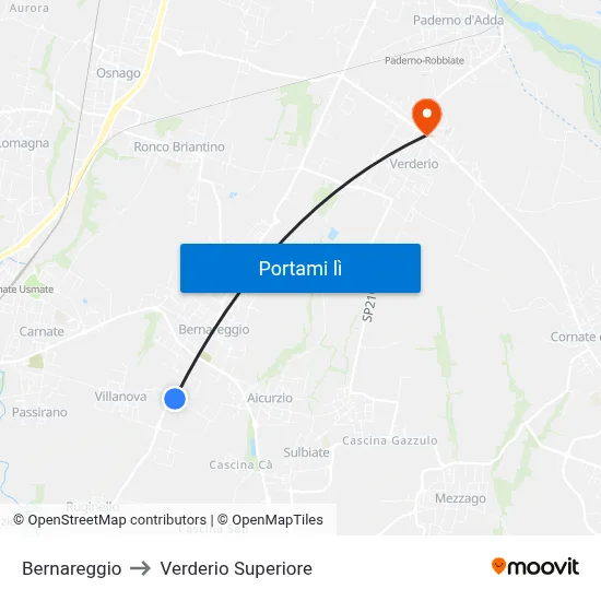 Bernareggio to Verderio Superiore map