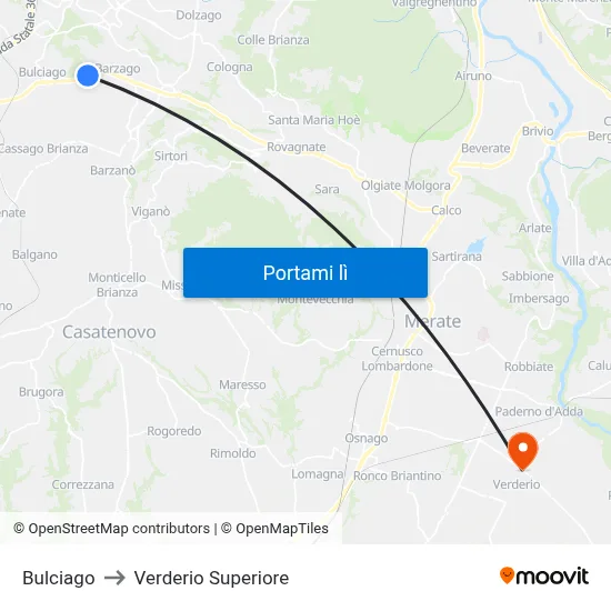 Bulciago to Verderio Superiore map