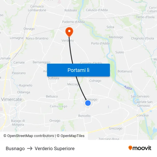 Busnago to Verderio Superiore map