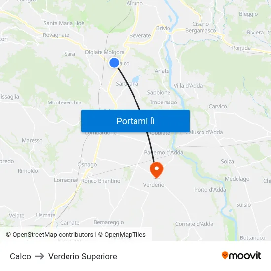 Calco to Verderio Superiore map