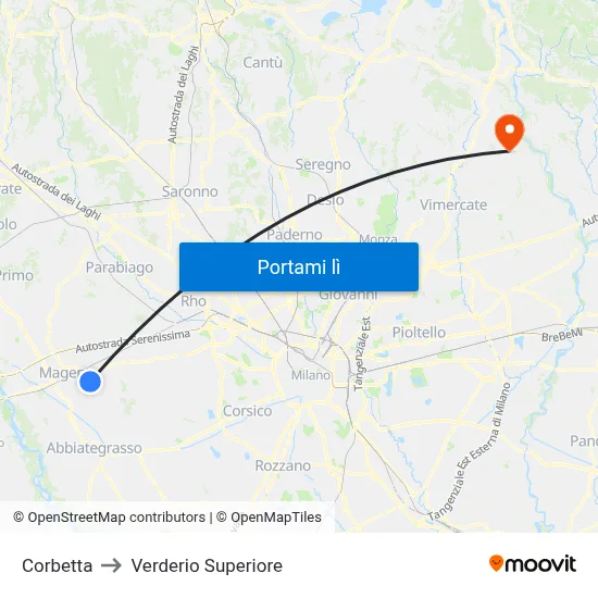 Corbetta to Verderio Superiore map