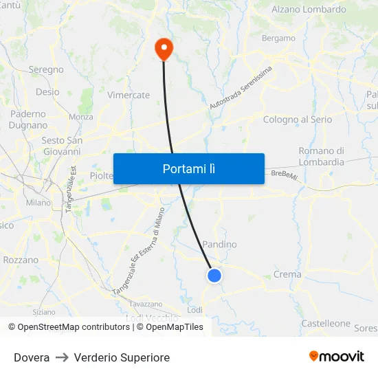 Dovera to Verderio Superiore map
