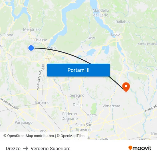 Drezzo to Verderio Superiore map