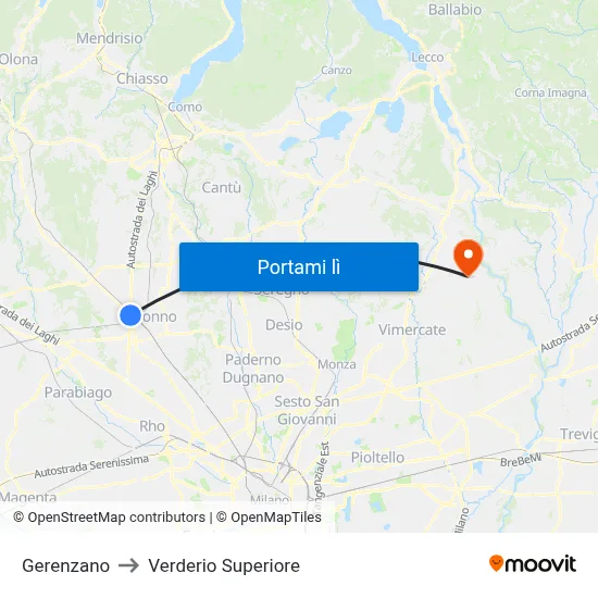 Gerenzano to Verderio Superiore map