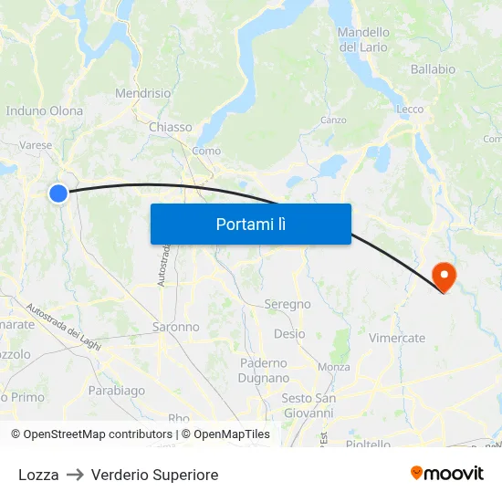 Lozza to Verderio Superiore map