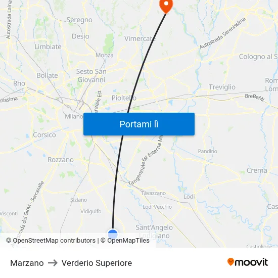 Marzano to Verderio Superiore map