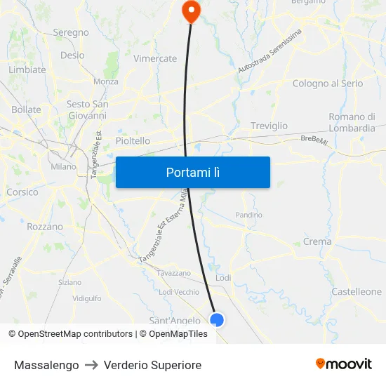 Massalengo to Verderio Superiore map