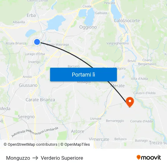 Monguzzo to Verderio Superiore map