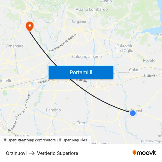 Orzinuovi to Verderio Superiore map