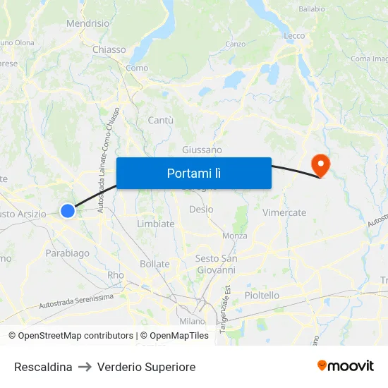 Rescaldina to Verderio Superiore map